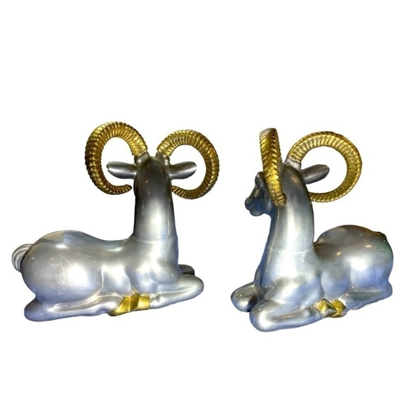MCM Ram Bookends Sculpture /Brass and Pewter heavy Home Decor Anthony Redmile - Picture 7 of 13